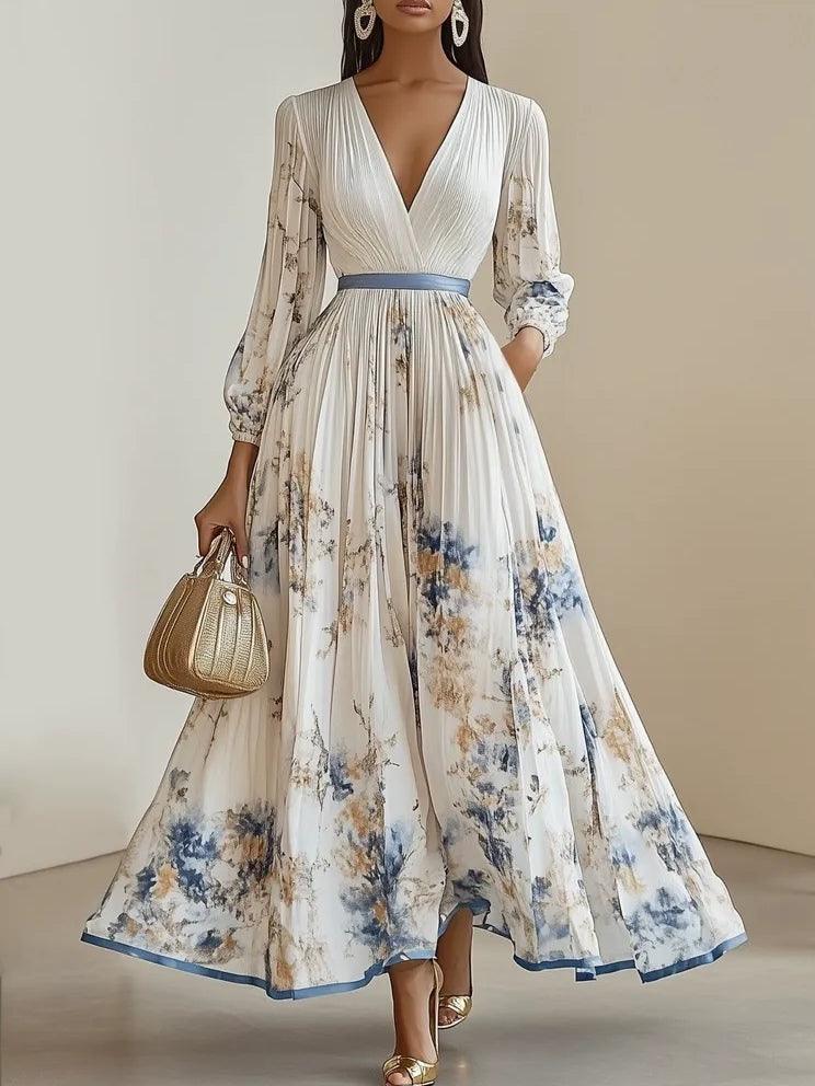 Amalia | Robe Maxi en Chiffon Floral Blanc avec Manches Volumineuses Henri Lyon