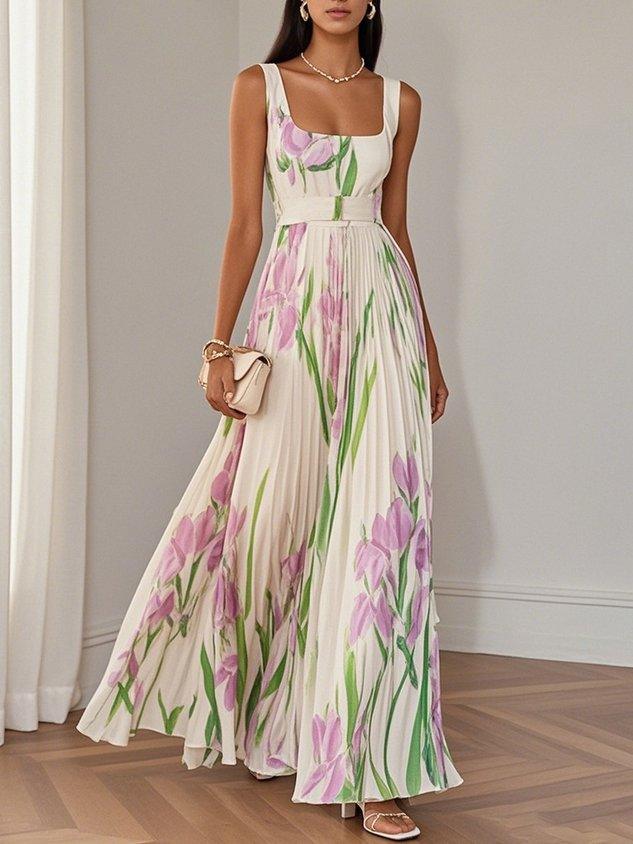 Marie | Robe Maxi Chiffon Florale Plissée Blanche Henri Lyon