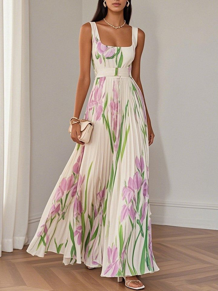 Marie | Robe Maxi Chiffon Florale Plissée Blanche Henri Lyon