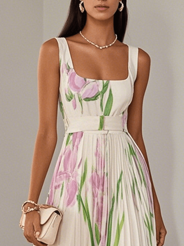 Marie | Robe Maxi Chiffon Florale Plissée Blanche Henri Lyon