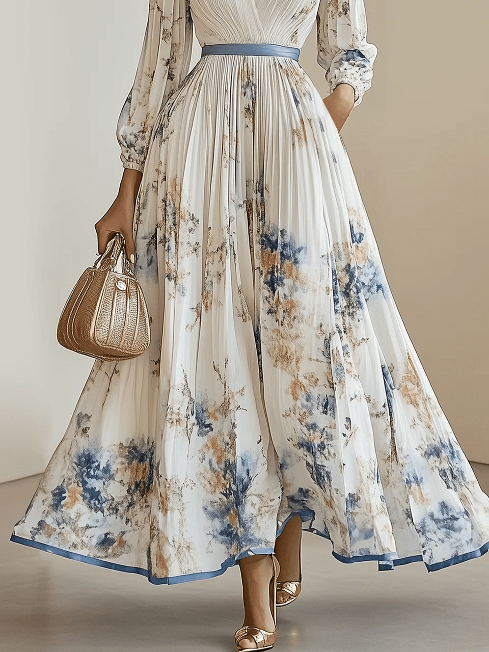 Amalia | Robe Maxi en Chiffon Floral Blanc avec Manches Volumineuses Henri Lyon