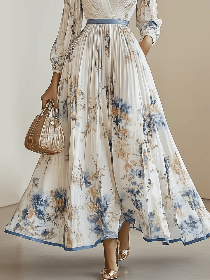 Amalia | Robe Maxi en Chiffon Floral Blanc avec Manches Volumineuses Henri Lyon