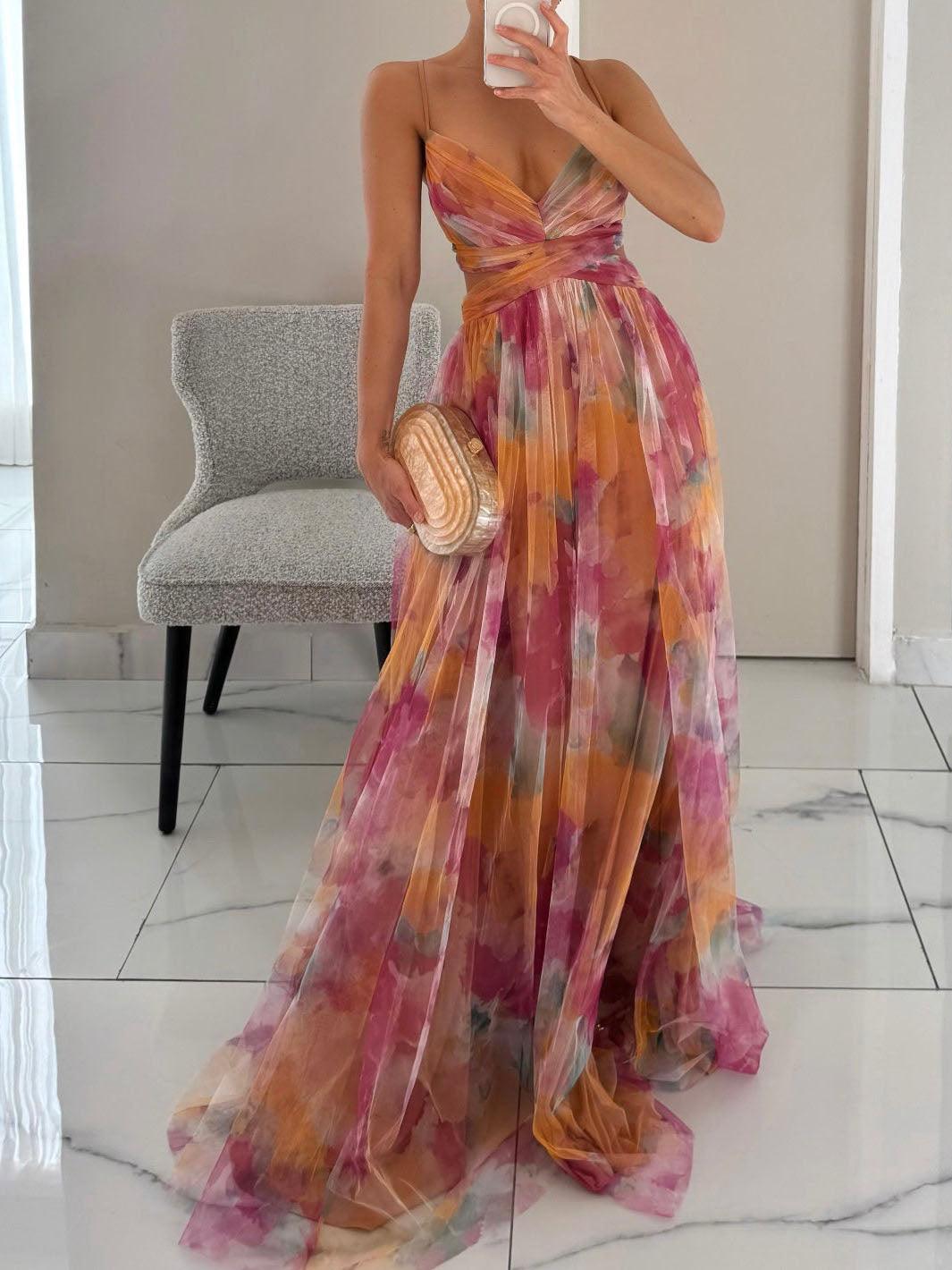 Karen | Robe Maxi Imprimée Fleurie avec Col V Henri Lyon