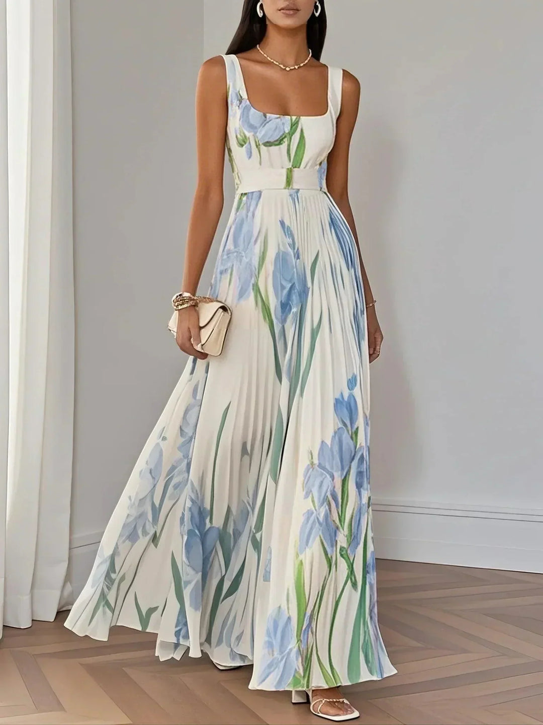 Marie | Robe Maxi Chiffon Florale Plissée Blanche Henri Lyon
