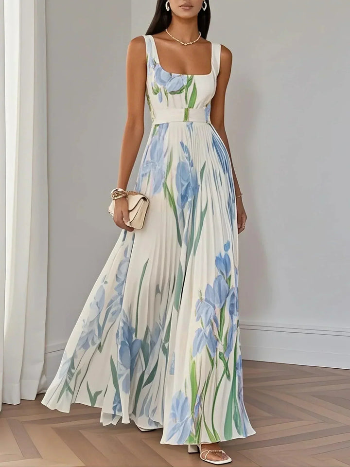 Marie | Robe Maxi Chiffon Florale Plissée Blanche Henri Lyon