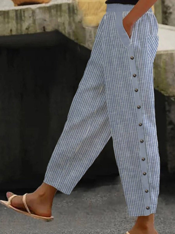 Linaya - Pantalon à Boutons Rayé Henri Lyon