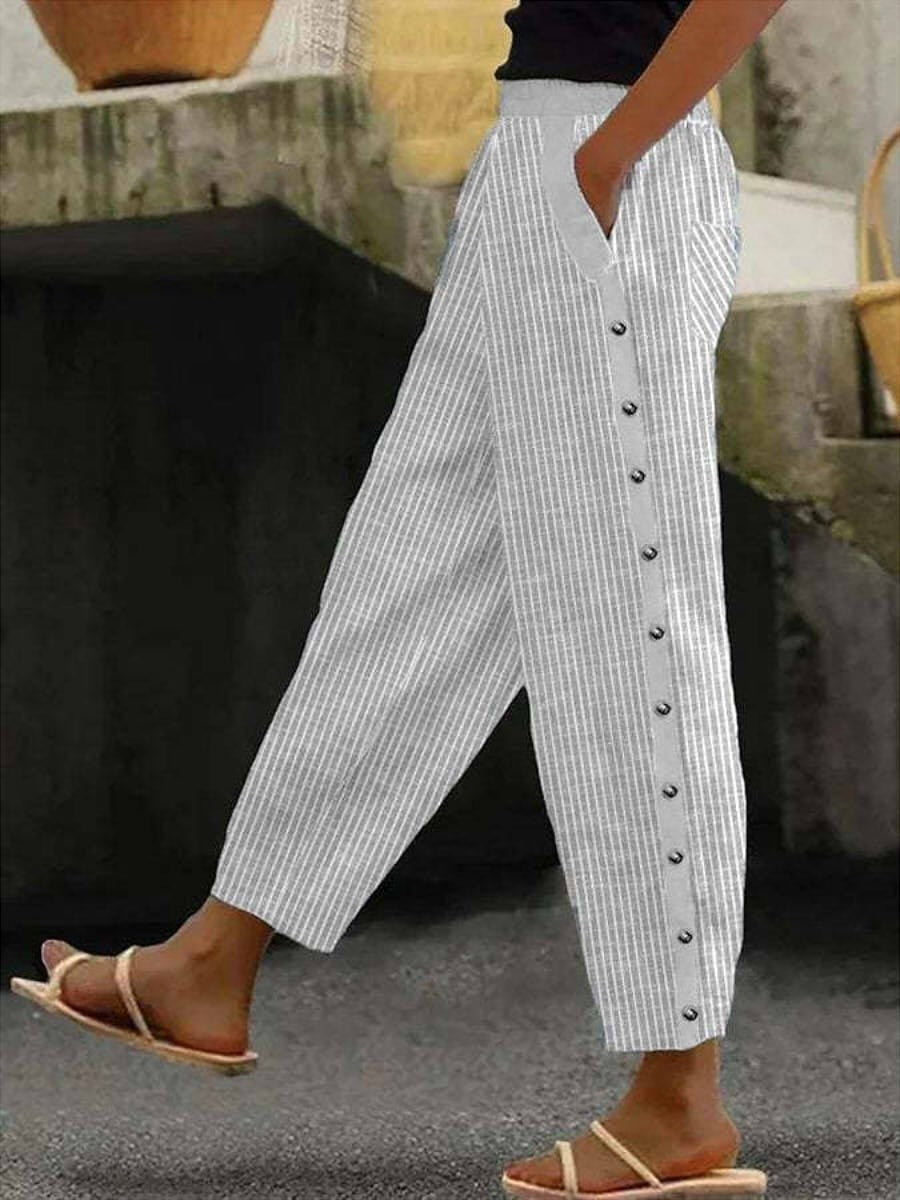 Linaya - Pantalon à Boutons Rayé Henri Lyon