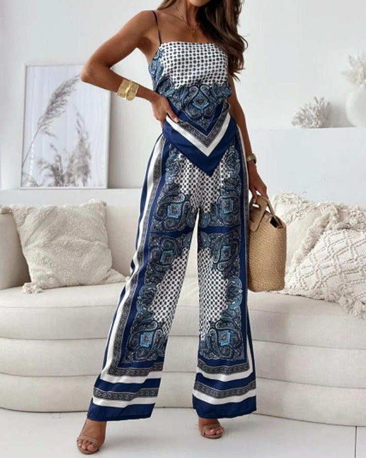 Helen | Ensemble élégant de deux pièces avec top à lacets et pantalon prêt pour les vacances Henri Lyon