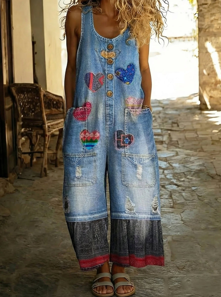 Chloé™ - Salopette en denim avec patchwork cœurs et bord contrasté Henri Lyon