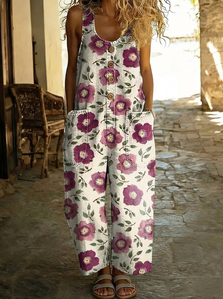 Inès™ - Salopette en denim imprimé floral avec boutons et coupe ample Henri Lyon