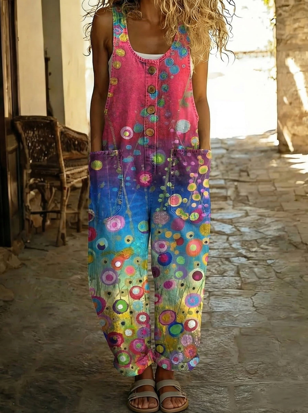 Éloïse™ - Salopette en denim imprimé bulles artistiques et coupe ample Henri Lyon