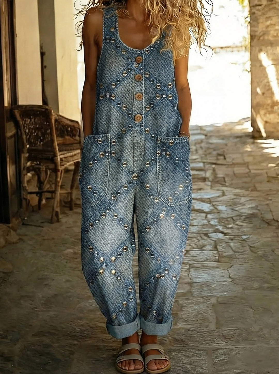 Margaux™ - Salopette en denim matelassé avec clous métalliques et coupe ballon Henri Lyon