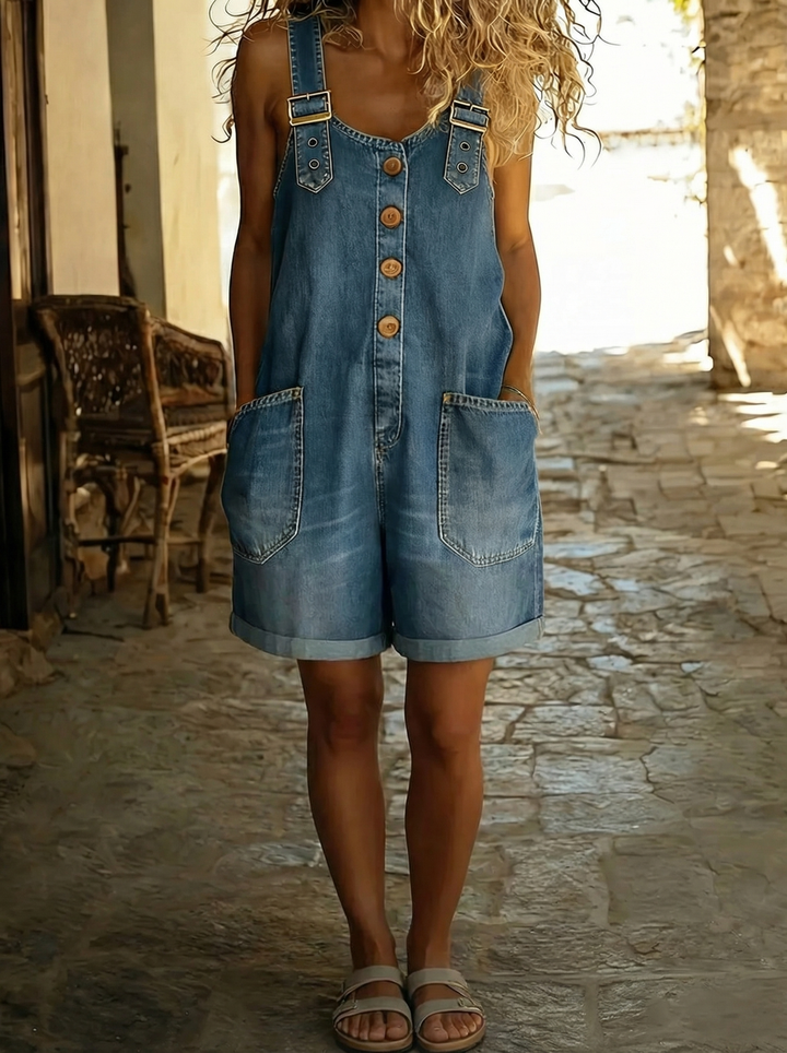 Louise™ - Salopette courte vintage en coton effet denim avec bretelles réglables Henri Lyon