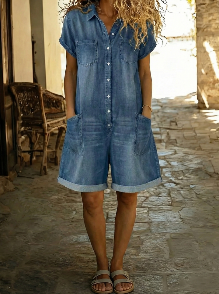 Margaux — Salopette courte vintage en coton effet denim Henri Lyon