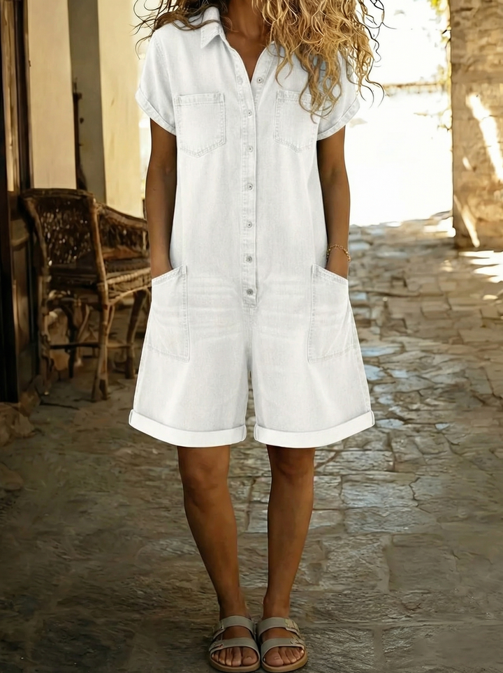 Margaux — Salopette courte vintage en coton effet denim Henri Lyon