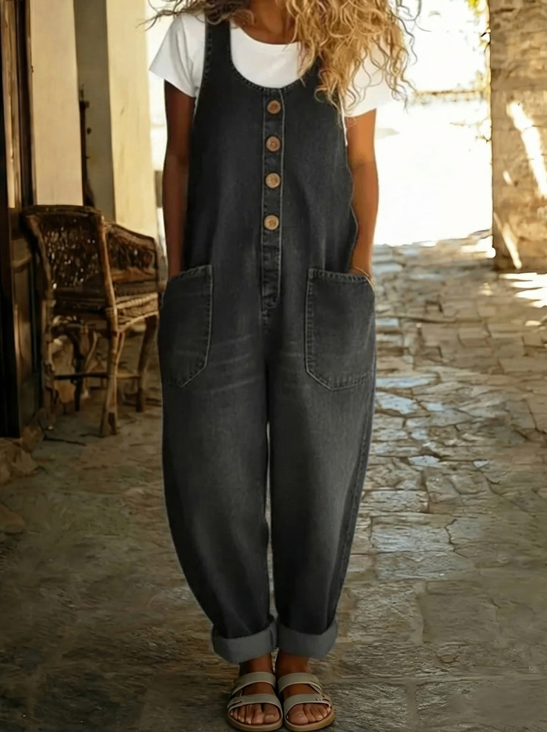 Noémie - Salopette vintage en coton doux effet denim Henri Lyon