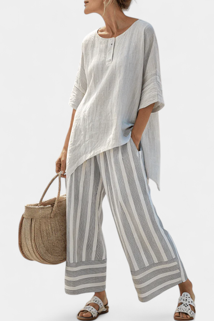 Talvora | Blouse Asymétrique Élégante & Pantalons Rayés Henri Lyon