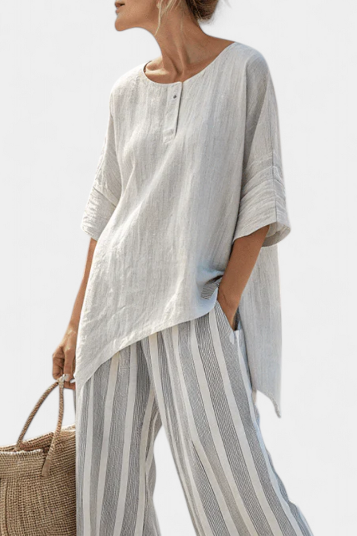Talvora | Blouse Asymétrique Élégante & Pantalons Rayés Henri Lyon