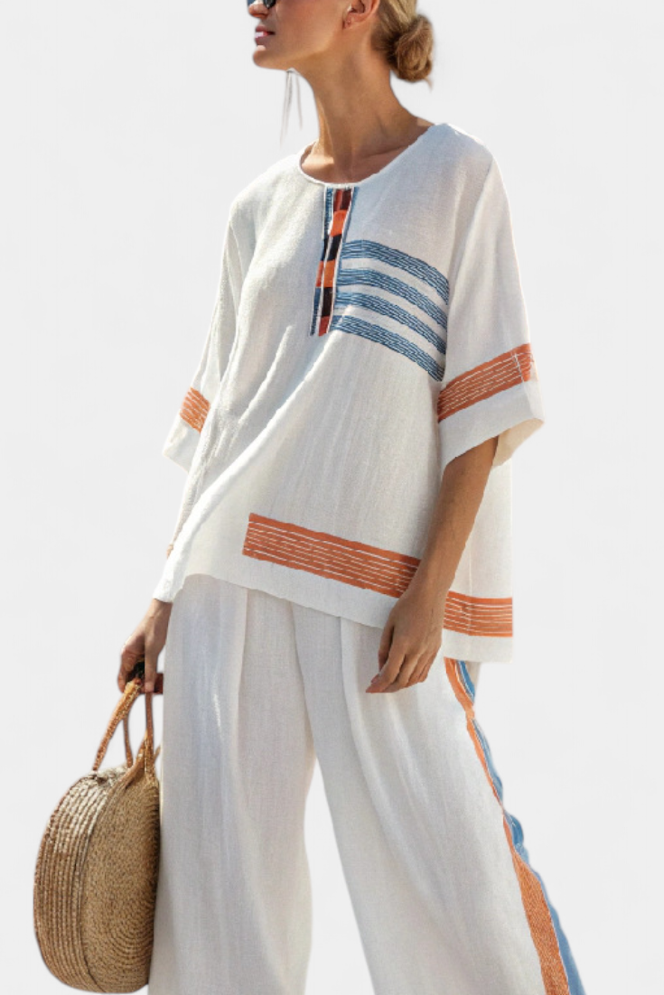 Marcellin | Haut et Pantalon Rayé Bleu-Orange Sophistiqué Henri Lyon
