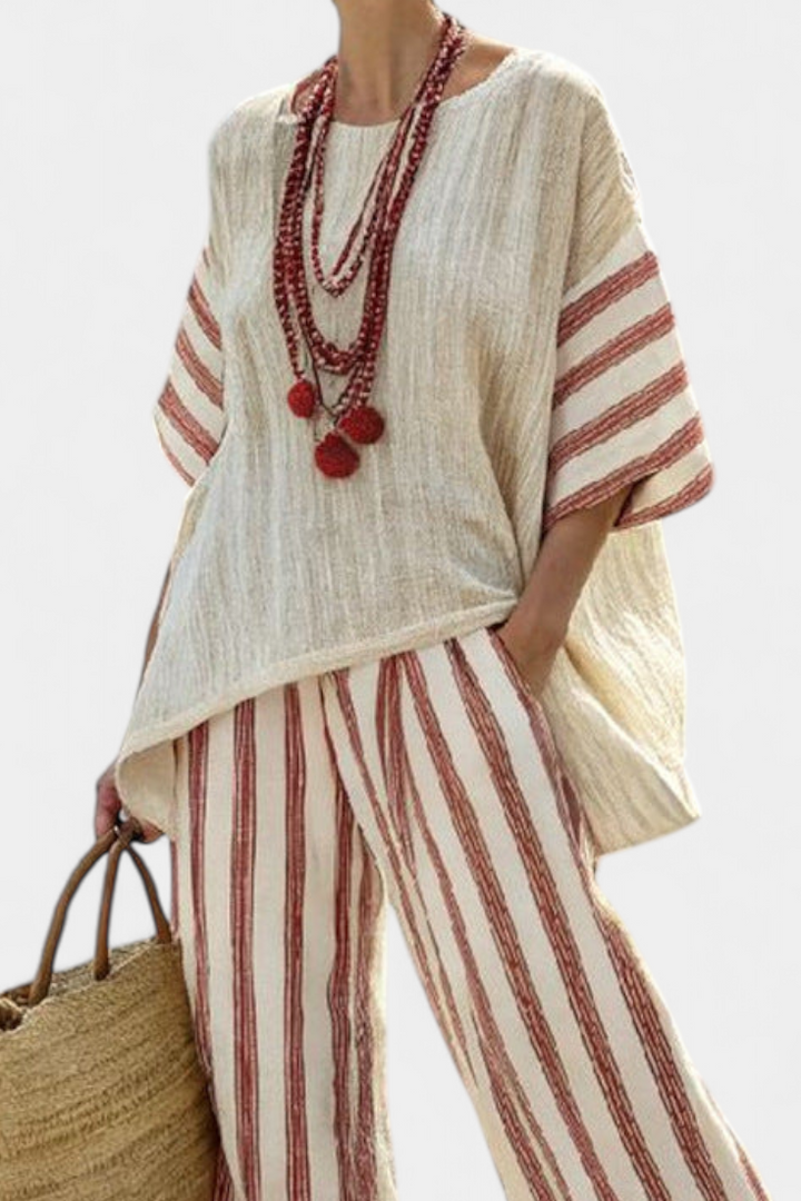 Braelith | Haut Rayé Rustique Élégant & Pantalons en Lin Crème Henri Lyon