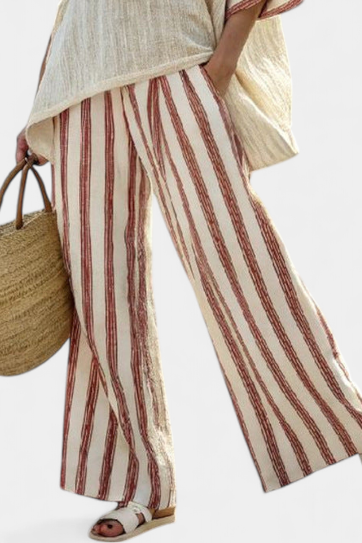 Braelith | Haut Rayé Rustique Élégant & Pantalons en Lin Crème Henri Lyon