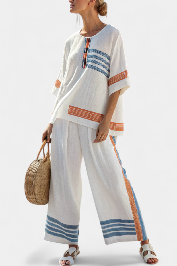 Marcellin | Haut et Pantalon Rayé Bleu-Orange Sophistiqué Henri Lyon