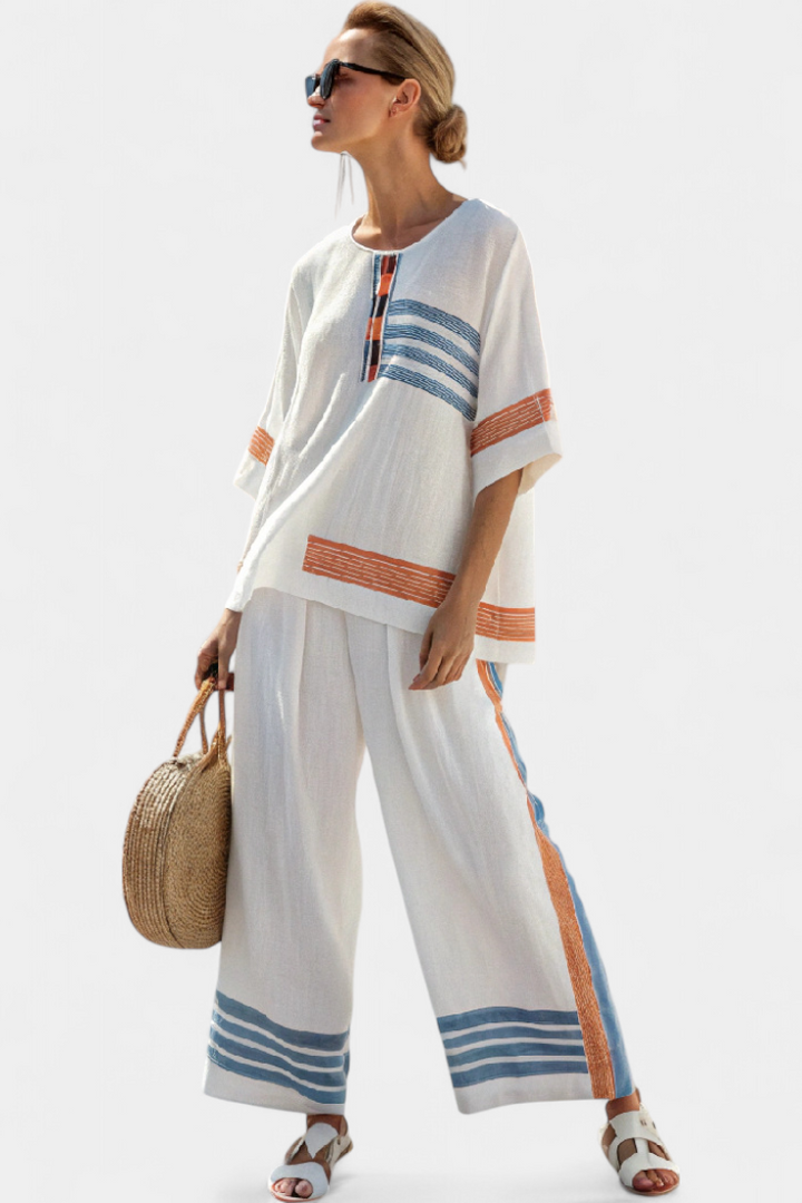Marcellin | Haut et Pantalon Rayé Bleu-Orange Sophistiqué Henri Lyon