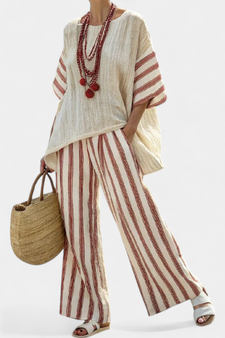 Braelith | Haut Rayé Rustique Élégant & Pantalons en Lin Crème Henri Lyon