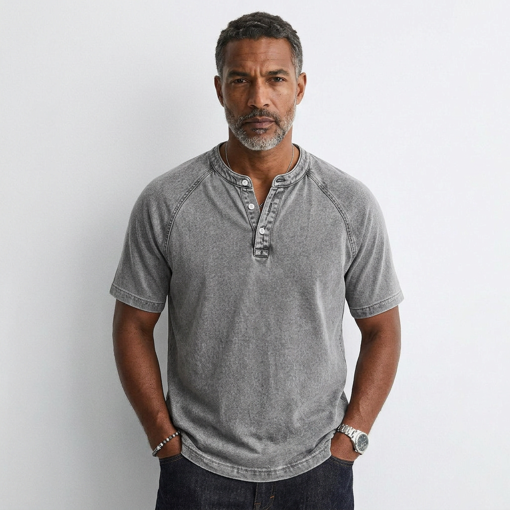 Nicolas - T-shirt Vintage à Boutons pour Homme Henri Lyon