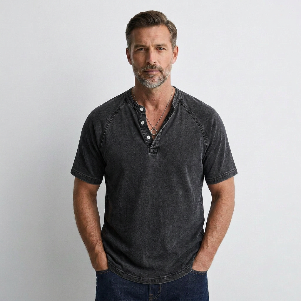 Thomas - T-shirt Vintage à Boutons pour Homme Henri Lyon