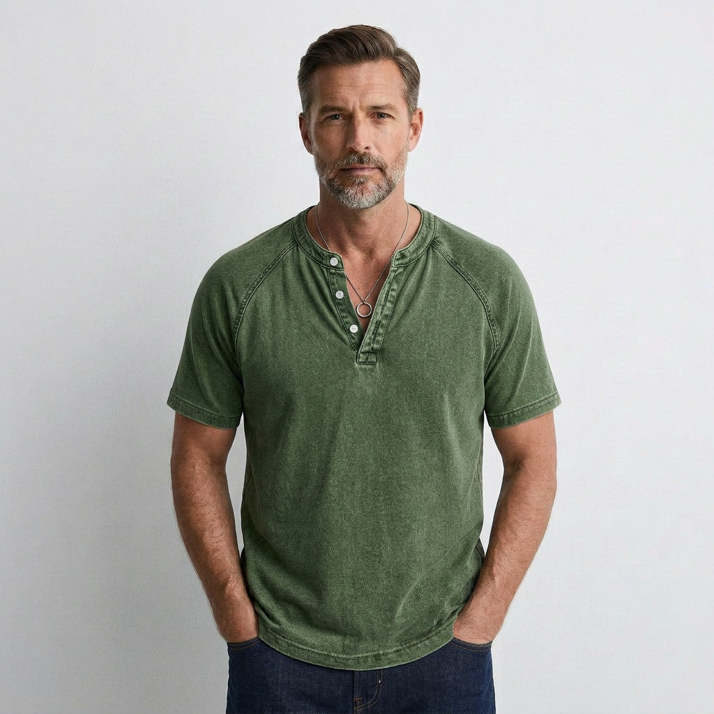 Vincent - T-shirt Vintage à Boutons pour Homme Henri Lyon