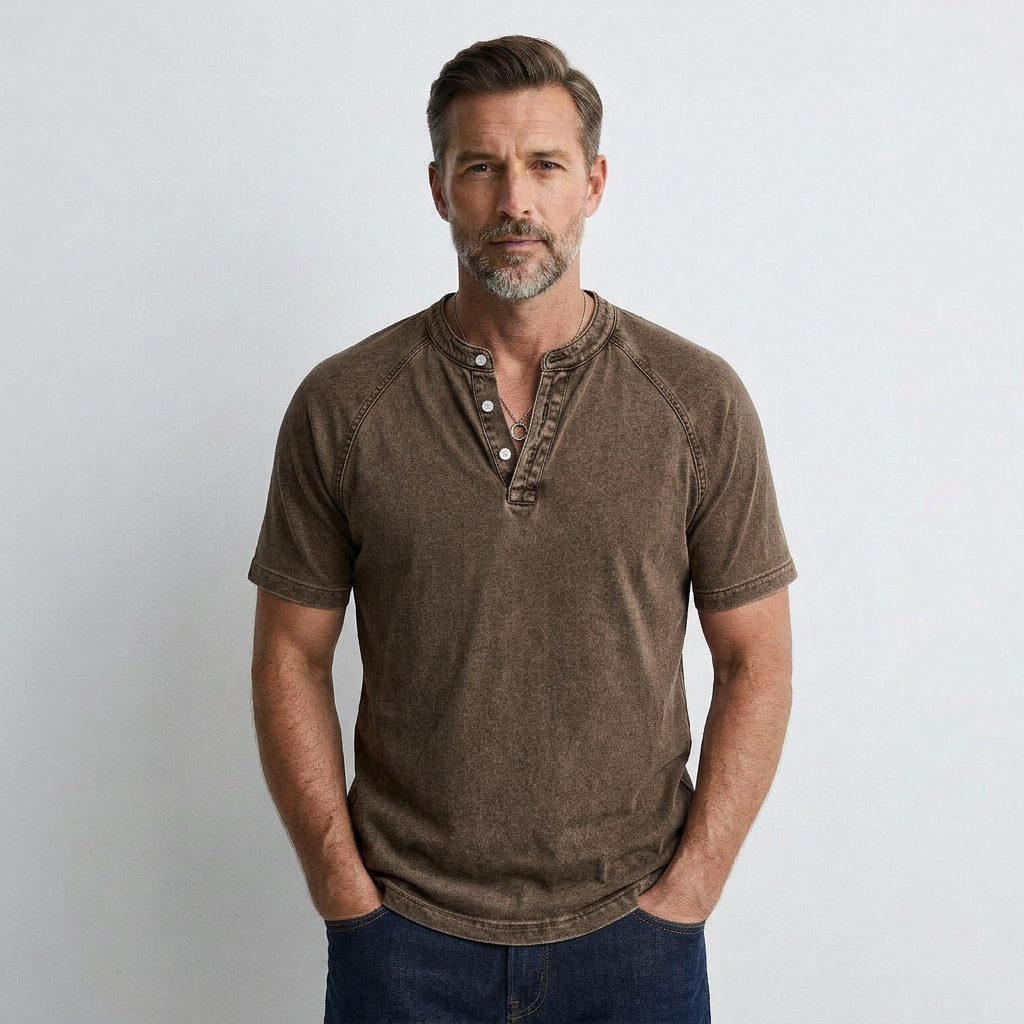 Lucas - T-shirt Vintage à Boutons pour Homme Henri Lyon