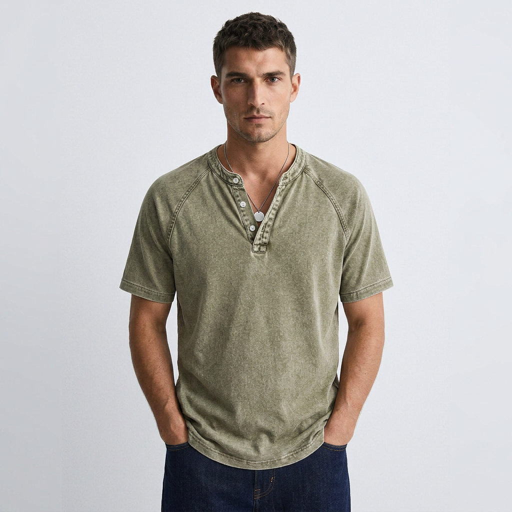 Jules - T-shirt Vintage à Boutons pour Homme Henri Lyon