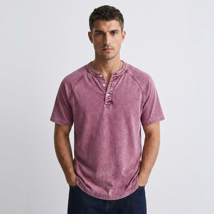 Léo - T-shirt Vintage à Boutons pour Homme Henri Lyon