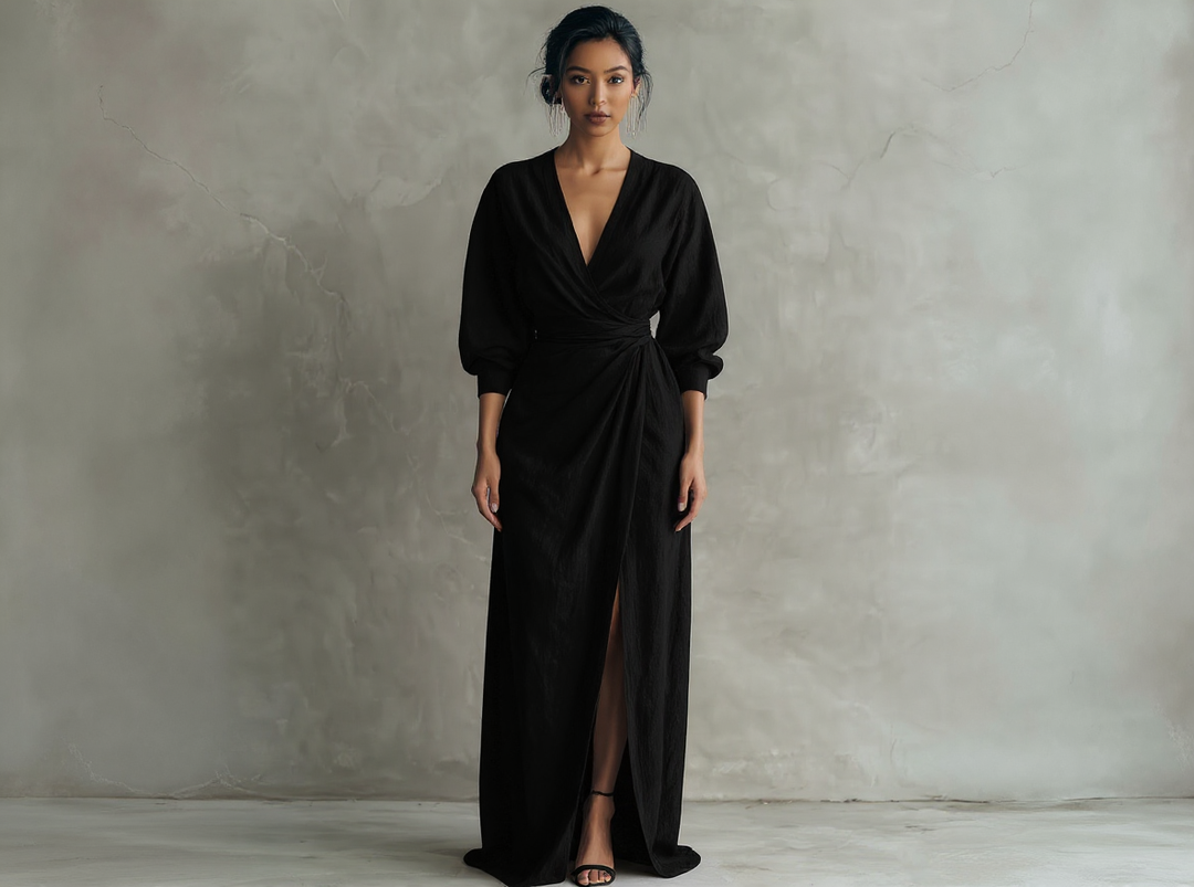 Robe longue rose minimaliste à décolleté en V en mélange de lin pour femmes Henri Lyon