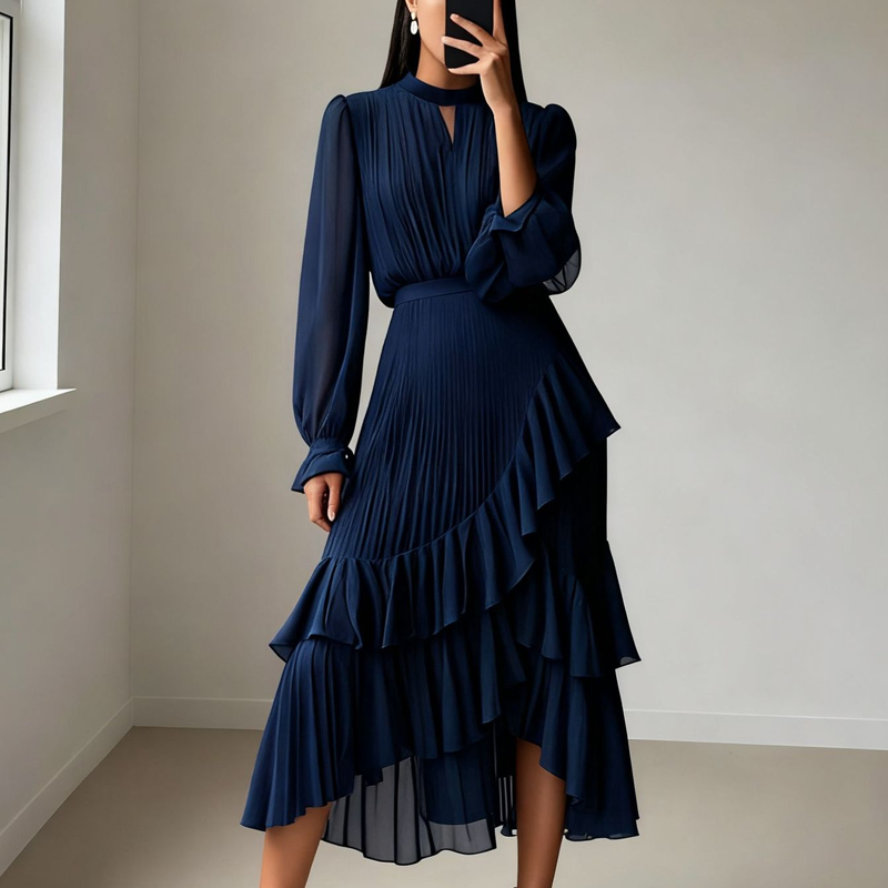 Zelena - Robe midi élégante plissée avec volants Henri Lyon