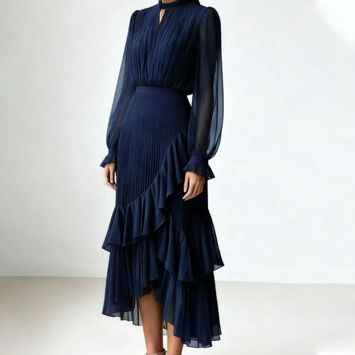 Zelena - Robe midi élégante plissée avec volants Henri Lyon