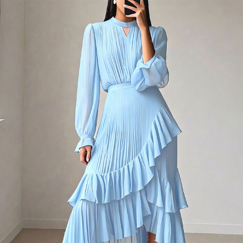 Zelena - Robe midi élégante plissée avec volants Henri Lyon