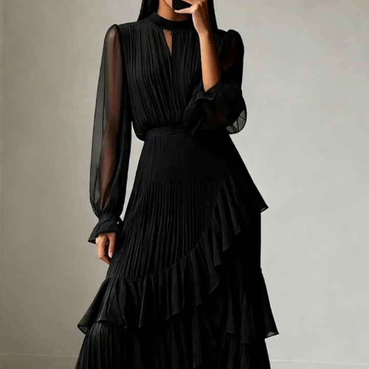 Zelena - Robe midi élégante plissée avec volants Henri Lyon