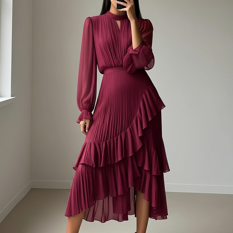Zelena - Robe midi élégante plissée avec volants Henri Lyon