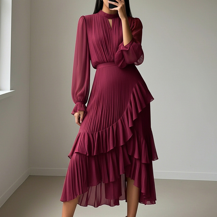 Zelena - Robe midi élégante plissée avec volants Henri Lyon