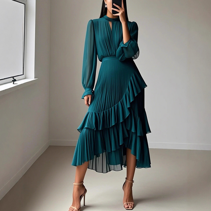 Zelena - Robe midi élégante plissée avec volants Henri Lyon